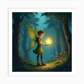 Fairy Prince Holding A Glowing Orb In An Enchanted Forest 1 Art Print