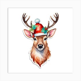 Deer With Santa Hat Art Print