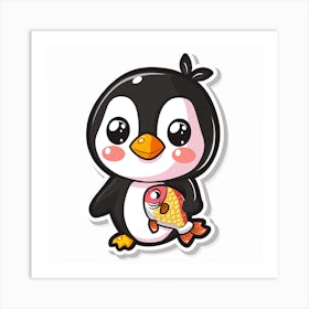 Penguin With Fish Art Print