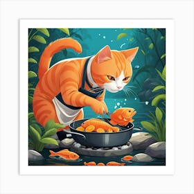 Albedobase Xl An Orange Cat Cooks A Fish In The Nature 0 (1) Art Print