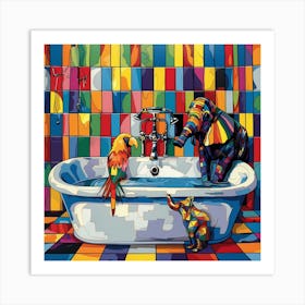 Elephants In The Bath 1 Art Print