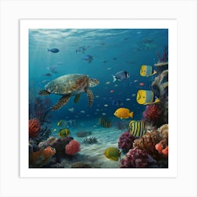 Turtles And Fishes Art Print