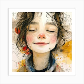 Girl With Curly Hair Art Print