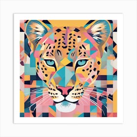 A Drawing In Pastel Colors Of A Leopard And A Star, In The Style Of Bauhaus Simplicity, Colorful F (1) Art Print