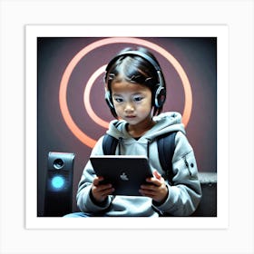 Young Girl Using An Ipad Art Print