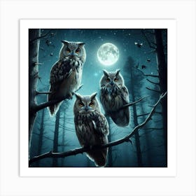 Owls In The Forest 1 Art Print