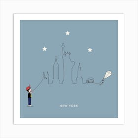 New York Skyline Kite Boy Art Print