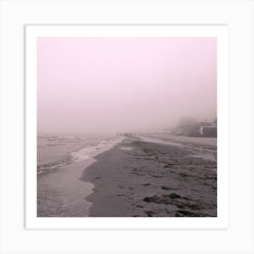 Fog Sea Gray grey Pink Beach Rain square art photo people crowdscape bedroom bathroom living room Art Print