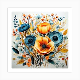 Watercolor Flowers Bouquet Art Print