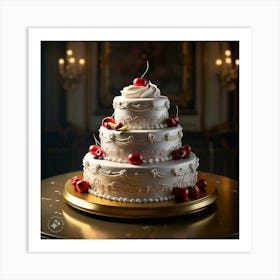 A cake is lying on golden table Art Print