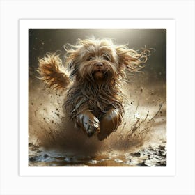 Dog Running In Mud 1 Art Print