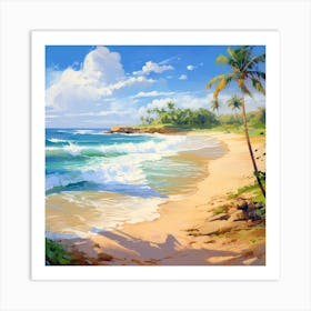 Beach With Palm Trees Art Print