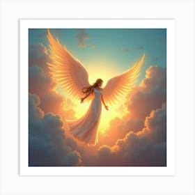 Angel Glowing Amidst A Colorful Watercolor Sky, Serene And Radiant 1 Art Print