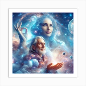 Deceased Father and Mother watching over their children on earth from another dimension Art Print