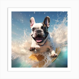 Frenchie Surfing Art By Csaba Fikker 008 Art Print