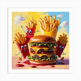 Cartoon Burger And French Fries Characters Art Print