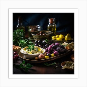 Olives And Hummus Art Print