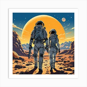 Two Astronauts In Space 1 Art Print