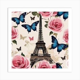 Paris Roses And Butterflies 7 Art Print