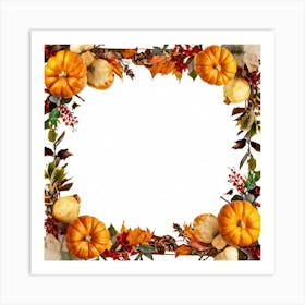 Autumnal Frame Featuring Festive Thanksgiving Elements Cornucopias Overflowing With Autumn Bounty (4) Art Print