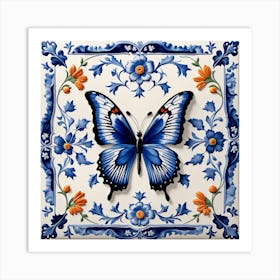 Delft Tile Butterfly in Blue I Art Print