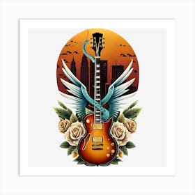 Guitar With Roses Art Print