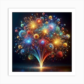 Colorful Fireworks On Black Background Art Print