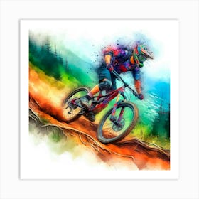 Watercolor Mountain Biker Art Print