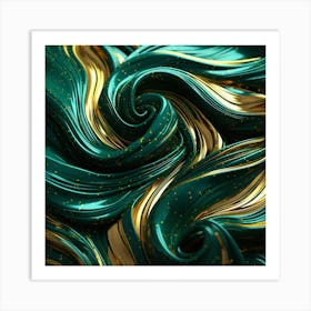 Abstract Gold And Green Swirls Art Print