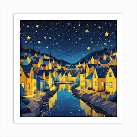 Paper Art Illustration Concept Of Heaven Night Landscape Of Village Tove Jansson Illustration Of A Girl Looking Up At The Stars (3) Art Print