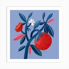 Red Orange On Blue Background Art Print