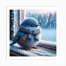 Blue Bird In Winter Art Print