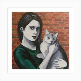 Cat And Woman Graffiti Art Print
