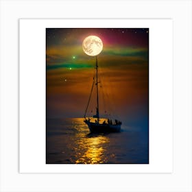 Sailboat At Night 1 Art Print