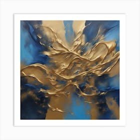 Abstract art gold and blue oil painting Art Print