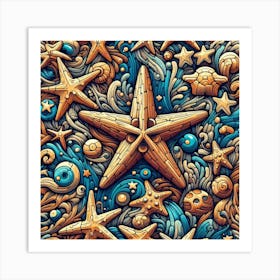 Sea Shells And Vibrant Ocean Scene with Starfish Art Print