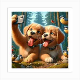 Two Dogs Taking A Selfie Art Print