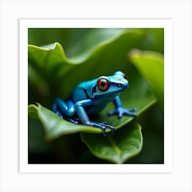 A Vibrant Blue Poison Dart Frog Camouflaged In The Leaves 2 Art Print