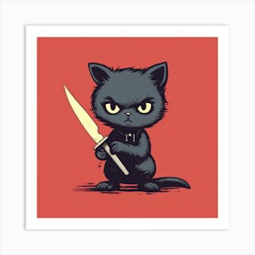 Cat With Knife Art Print