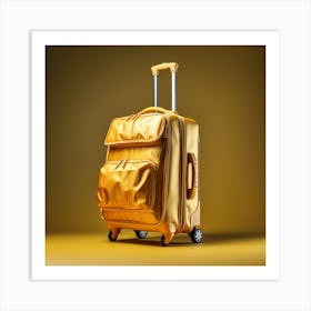 Golden Suitcase On Wheels Art Print