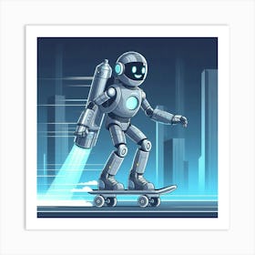Robot On Skateboard Art Print