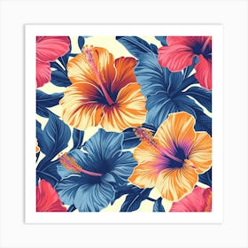 Hibiscus Seamless Pattern 7 Art Print