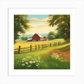 Red Barn In The Countryside Art Print