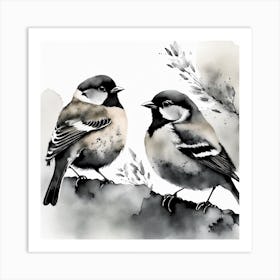Firefly A Modern Illustration Of 2 Beautiful Sparrows Together In Neutral Colors Of Taupe, Gray, Tan (28) Art Print