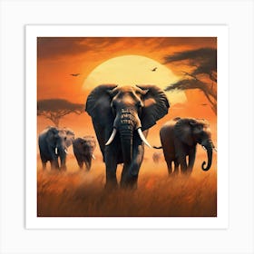 0 Glimpses Of A Herd Of Wild Elephants Crossing A Sa Esrgan V1 X2plus Art Print