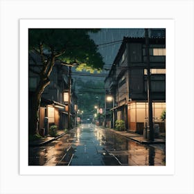 Rainy Night In Japan Art Print