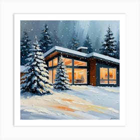 Falling Snow And Christmas Trees Art Print