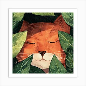 Cat In The Leaves Art Print