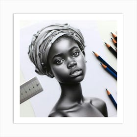 Black And White Drawing Of African Woman Art Print