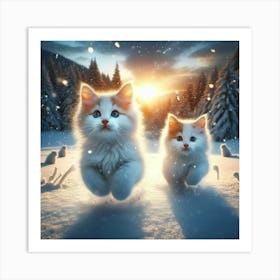 Two Kittens In The Snow Art Print